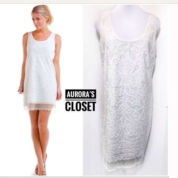Elie Tahari Dresses & Skirts - Elie Tahari White Beaded Shift Dress Eyelash Lace Sleeveless